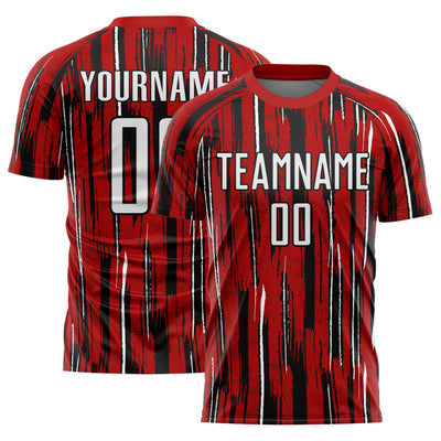 Custom Red White-Black Pinstripe Sublimation Soccer Uniform Jersey