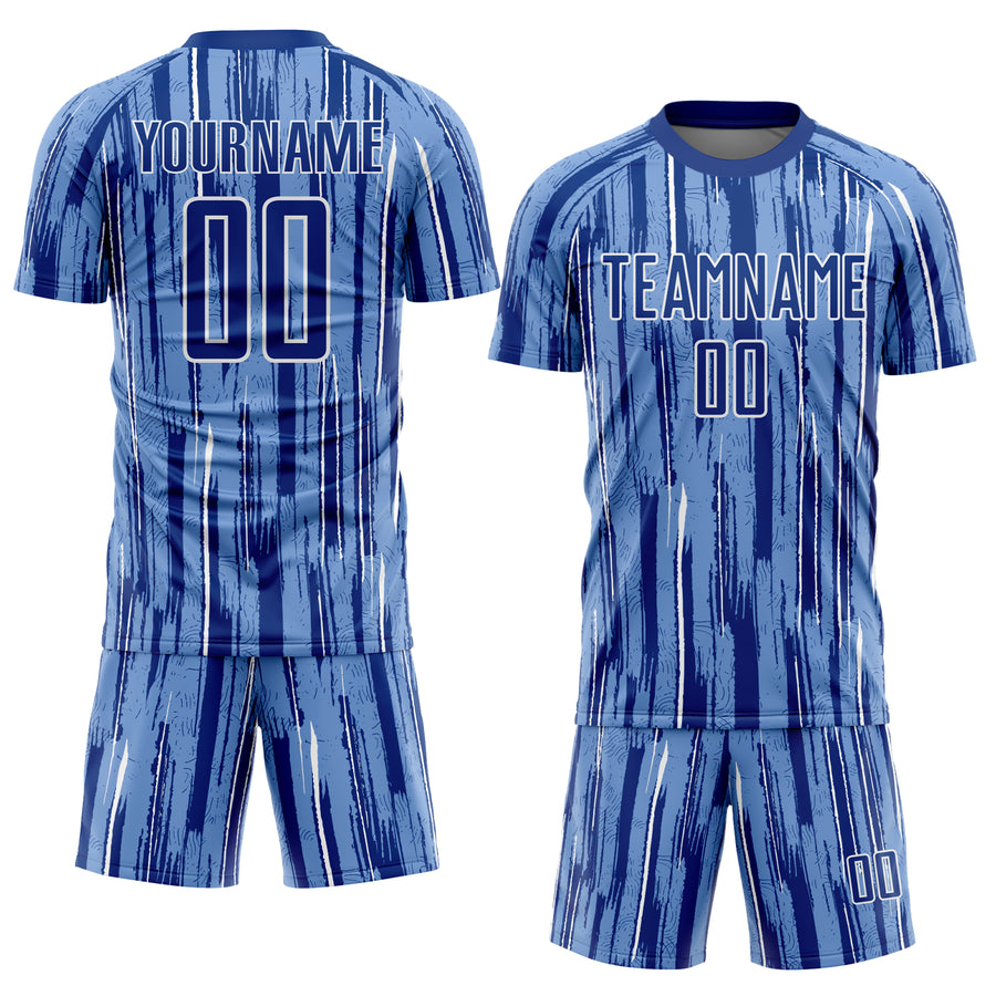 Custom Light Blue Royal-White Pinstripe Sublimation Soccer Uniform Jersey