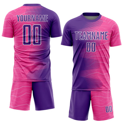 Custom Pink Purple-White Gradient Arrow Sublimation Soccer Uniform Jersey