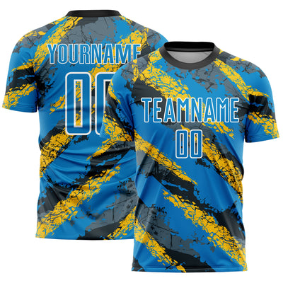 Custom Powder Blue Yellow-White Sublimation Soccer Uniform Jersey