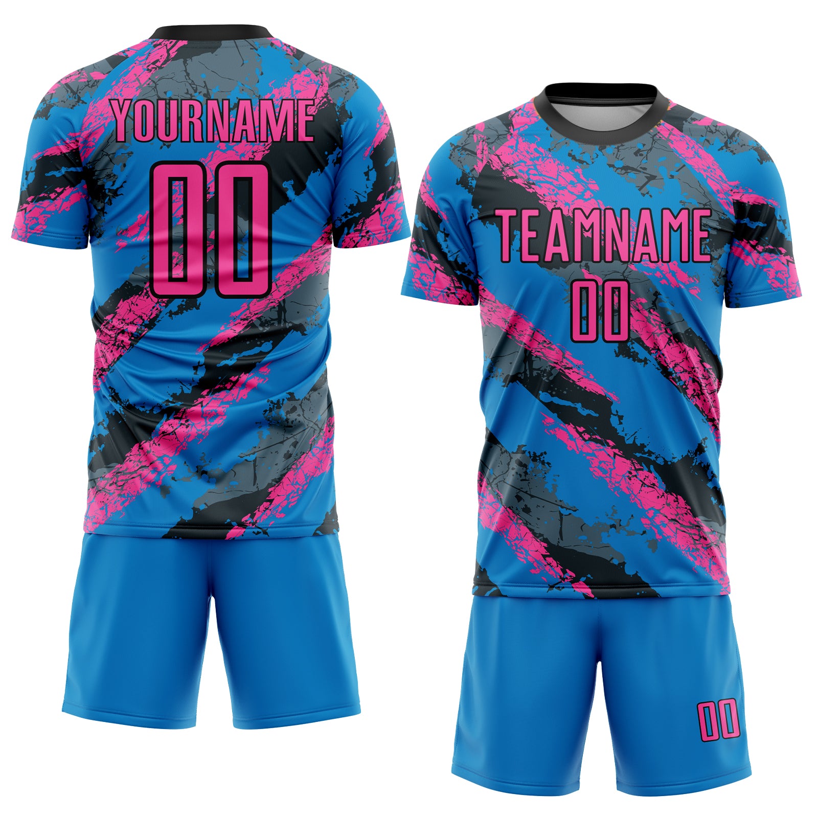 Custom Electric Blue Pink-White Sublimation Soccer Uniform Jersey