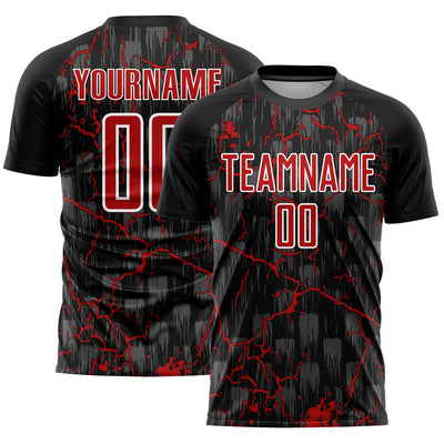 Custom Black Red-White Lightning Sublimation Soccer Uniform Jersey