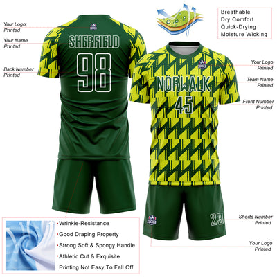 Custom Green Neon Yellow-White Sublimation Soccer Uniform Jersey