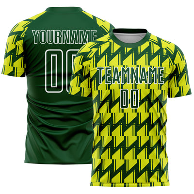 Custom Green Neon Yellow-White Sublimation Soccer Uniform Jersey