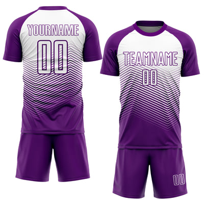 Custom Purple White Abstract Geometric Triangles Sublimation Soccer Uniform Jersey