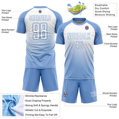 Custom Light Blue White Lines Sublimation Soccer Uniform Jersey