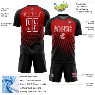 Custom Black Red-White Lines Sublimation Soccer Uniform Jersey