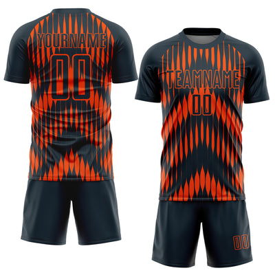 Custom Navy Orange Abstract Triangle Sublimation Soccer Uniform Jersey