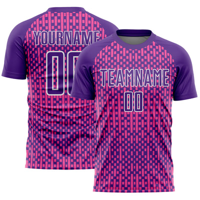 Custom Purple Pink-White Abstract Geometric Shapes Sublimation Soccer Uniform Jersey