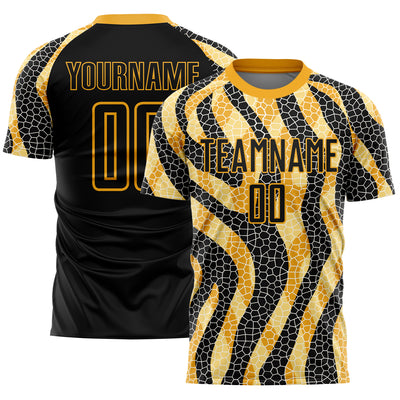 Custom Black Gold Animal Print Sublimation Soccer Uniform Jersey