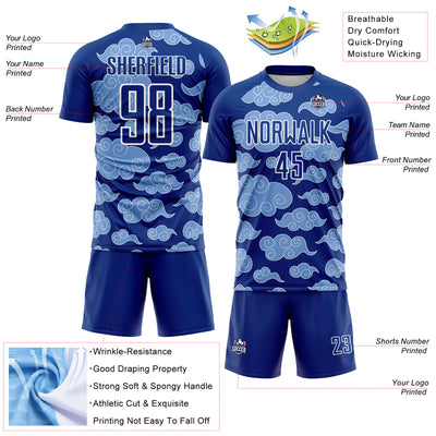 Custom Royal White Cloud Pattern Sublimation Soccer Uniform Jersey