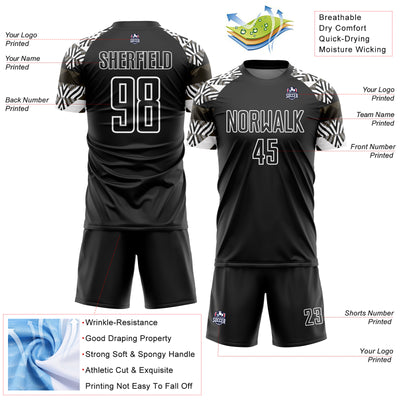 Custom Black White Zebra And Geometric Pattern Sublimation Soccer Uniform Jersey