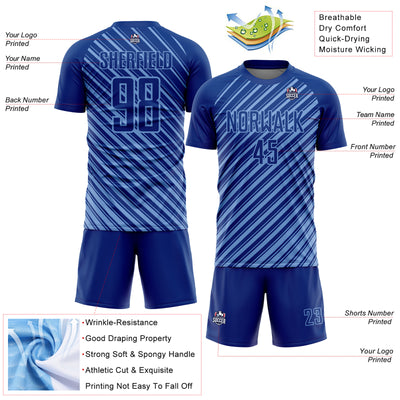 Custom Royal Light Blue Slash Sublimation Soccer Uniform Jersey