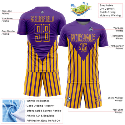 Custom Purple Gold Lines Sublimation Soccer Uniform Jersey