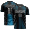 Custom Black Sky Blue-White Lines Sublimation Soccer Uniform Jersey