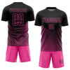 Custom Black Pink Geometric Lines Sublimation Soccer Uniform Jersey