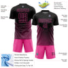 Custom Black Pink Geometric Lines Sublimation Soccer Uniform Jersey