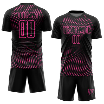 Custom Black Pink Geometric Lines Sublimation Soccer Uniform Jersey