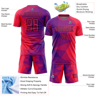 Custom Purple Red-Black Geometric Shapes Sublimation Soccer Uniform Jersey