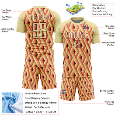 Custom Sand Crimson Geometric Shapes Sublimation Soccer Uniform Jersey