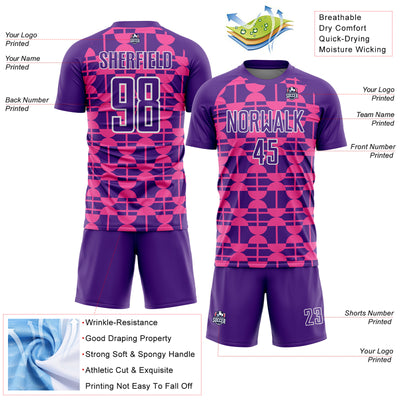 Custom Purple Pink-White Geometric Shapes Sublimation Soccer Uniform Jersey