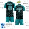 Custom Black Teal-White Geometric Shapes Sublimation Soccer Uniform Jersey