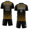 Custom Black Gold-White Geometric Lines Sublimation Soccer Uniform Jersey