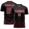 Custom Black Crimson-White Geometric Lines Sublimation Soccer Uniform Jersey