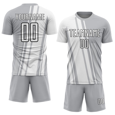 Custom Gray White-Black Lines Sublimation Soccer Uniform Jersey