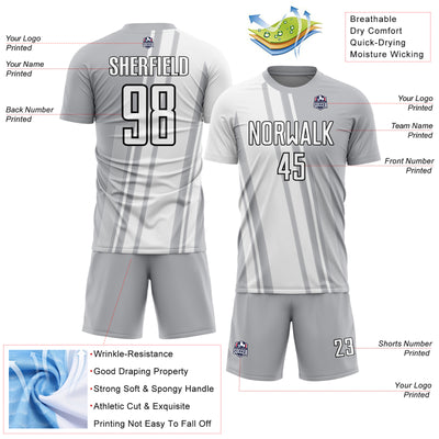 Custom Gray White-Black Lines Sublimation Soccer Uniform Jersey