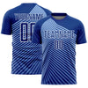 Custom Royal Light Blue-White Lines Sublimation Soccer Uniform Jersey