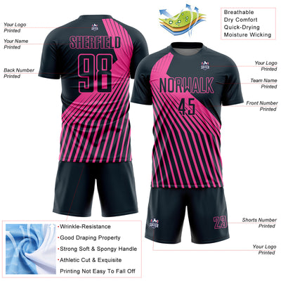 Custom Navy Pink Lines Sublimation Soccer Uniform Jersey