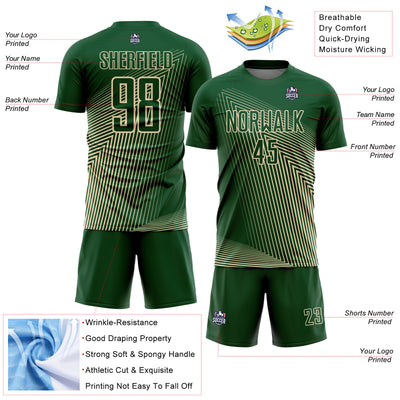 Custom Green Cream Lines Sublimation Soccer Uniform Jersey