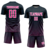 Custom Navy Pink-White Lines Sublimation Soccer Uniform Jersey