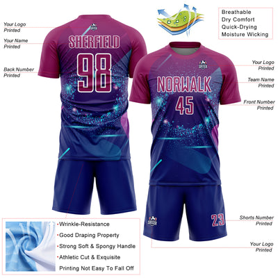 Custom Royal Purple-White Stars And Lines Sublimation Soccer Uniform Jersey