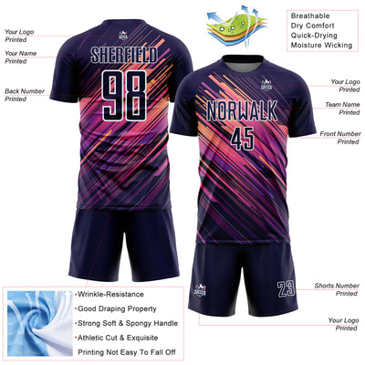 Custom Navy White Lines Sublimation Soccer Uniform Jersey