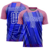 Custom Royal Medium Pink-White Lines Sublimation Soccer Uniform Jersey