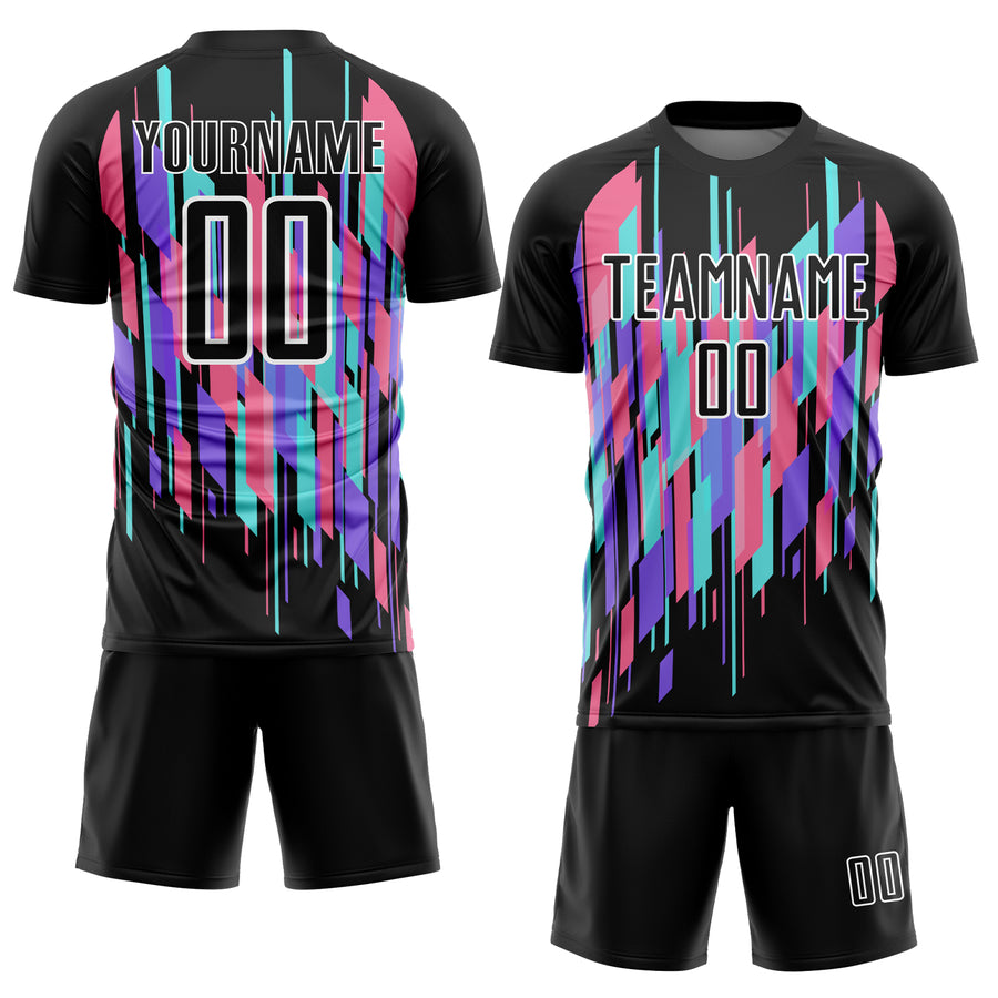 Custom Black White Geometric Shapes Sublimation Soccer Uniform Jersey