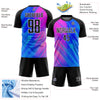 Custom Royal Black-Pink Lines Sublimation Soccer Uniform Jersey