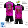 Custom Hot Pink Black-White Waves Sublimation Soccer Uniform Jersey