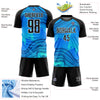 Custom Sky Blue Black-White Waves Sublimation Soccer Uniform Jersey