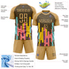 Custom Old Gold Black Lines Sublimation Soccer Uniform Jersey