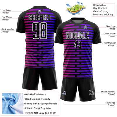 Custom Black Purple-Pink Lines Sublimation Soccer Uniform Jersey