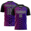 Custom Black Purple-Pink Lines Sublimation Soccer Uniform Jersey