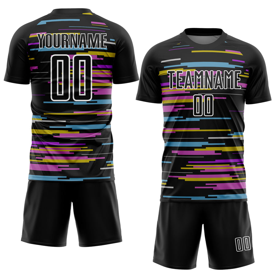 Custom Black White Lines Sublimation Soccer Uniform Jersey