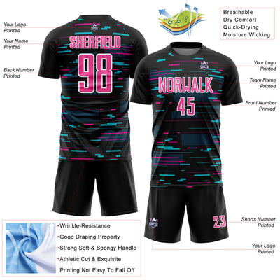 Custom Black Pink-White Lines Sublimation Soccer Uniform Jersey