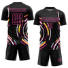 Custom Black Pink Lines Sublimation Soccer Uniform Jersey