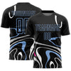 Custom Black Light Blue Fluid Shapes Sublimation Soccer Uniform Jersey