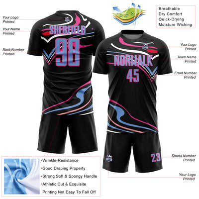 Custom Black Light Blue-Pink Fluid Shapes Sublimation Soccer Uniform Jersey