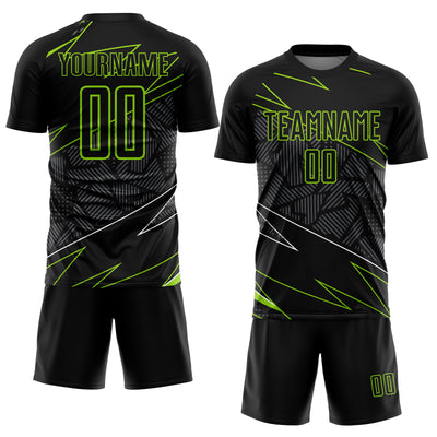 Custom Black Neon Green Lines Sublimation Soccer Uniform Jersey